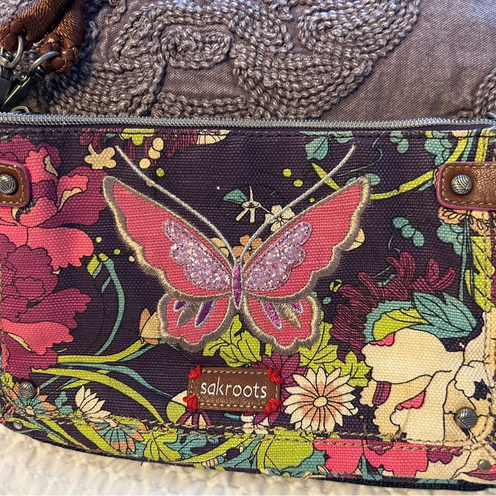 RARE Sakroots Floral Butterfly Crossbody Convertible Bag - Picture 2 of 11